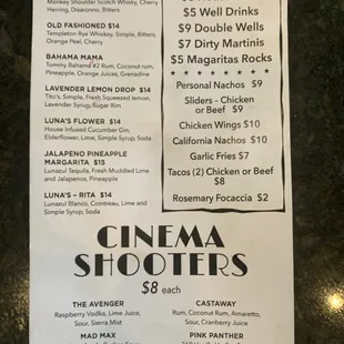 Happy hour menu