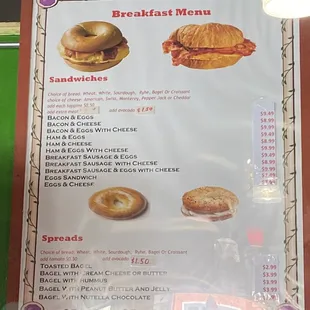 Menu as of April 2023