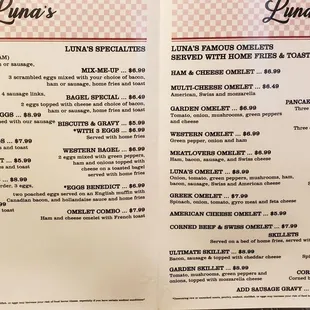 menu and prices