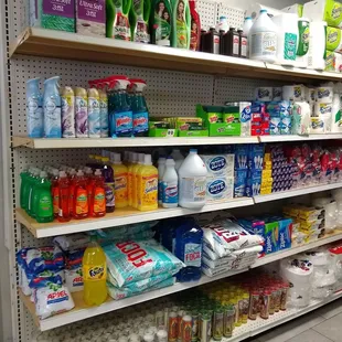 a grocery store shelf full of cleaning products