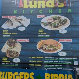 the menu of a restaurant