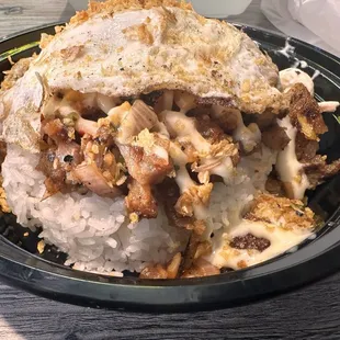 Sisig bowl with egg