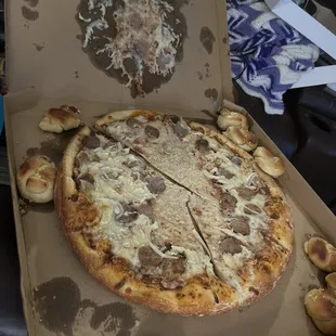Lg Pizza w/garlic knots.