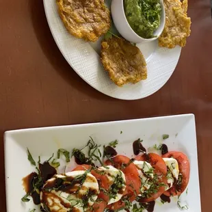 Tostones Con Guacamole and Caprese Salad