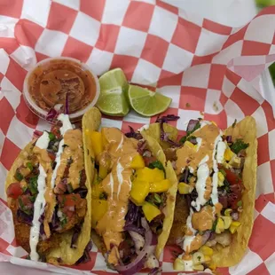 Tacos and molcajete salsa