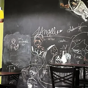 The back wall is a chalk board, in case you're feeling artistic (or the kids are bored)