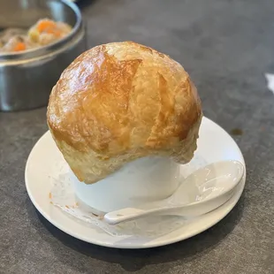 Hot almond milk w puff pastry