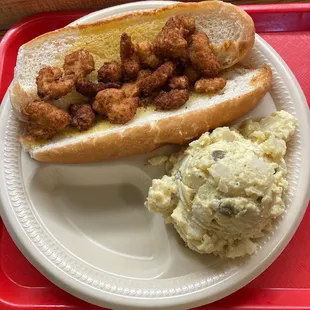 Shrimp po boy with potato salad