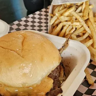 Double smash burger with fries