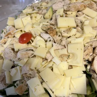 chicken, cheese, and lettuce