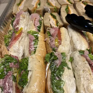 a tray of sandwiches