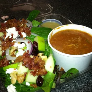 Fall apple salad with a cup of chicken gumbo soup