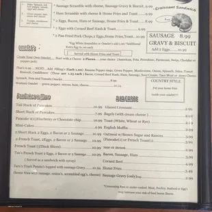 a breakfast menu on a wooden table