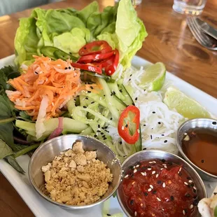 Veggies and sauces with Vietnamese Lettuce Wraps