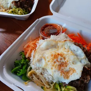 Lunch special. Bibimbob chicken&amp; beef very light way Korean style.