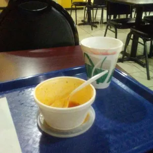 Small  basil soup h20 on the side was just okay I am a soup lady therefore will not have this 1 again. Staff very professional.