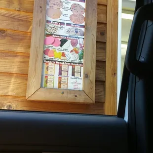 a menu in a car window