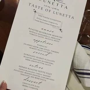 Sake tasting menu