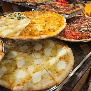 a variety of pizzas