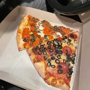 Chicken Vodka Slice and Pepperoni Olive Slice!