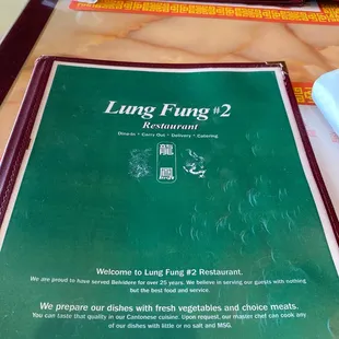 a menu on a table