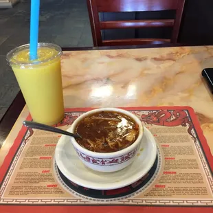Hot and Sour soup w/ Mango smoothie!