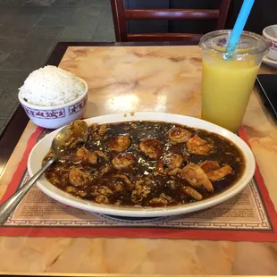Shrimp with Lobster Sauce and White Rice