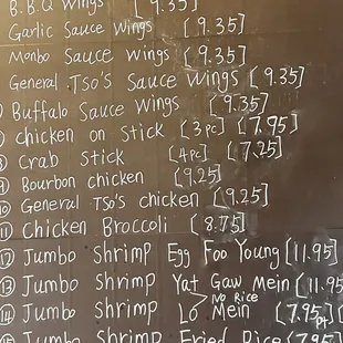 a menu on a blackboard