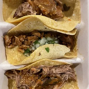 Carnita, Al Pastor, and Chicken taco