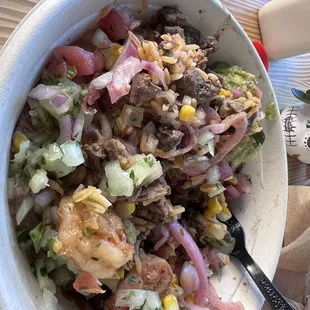 Surf and turf Burrito Bowl