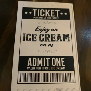 Free ice cream for kids with the purchase of a meal, our kids thought this was fantastic!