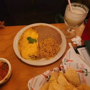 Beef Burritos with fried beans and rice