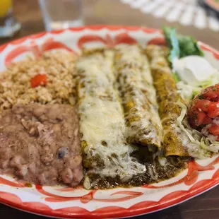 Hatch Chicken Enchiladas plate Sooo good!