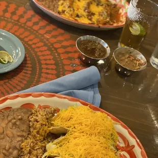 Beef enchilada plate, 3 taco combo