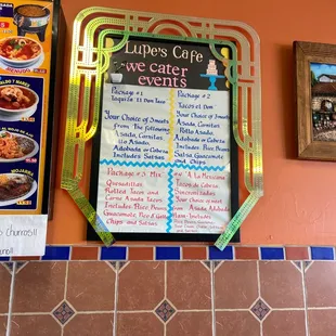 a menu on the wall