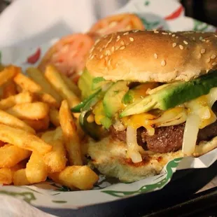 a burger and french fries