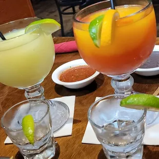 House &amp; Watermelon/ Mango margaritas with shots