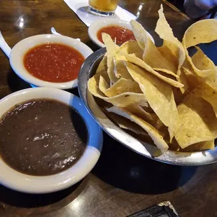 Black bean dip and salsa.