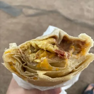 Dolphin burrito. No sausage sub refried beans! So yummy.  Dolphin Burrito