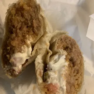 Bean and Rice Burrito with sour cream, delicious!