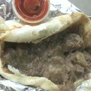 Carne guisada taco 225 and overstuffed.