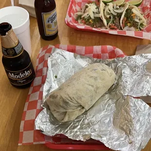 a burrito and a beer