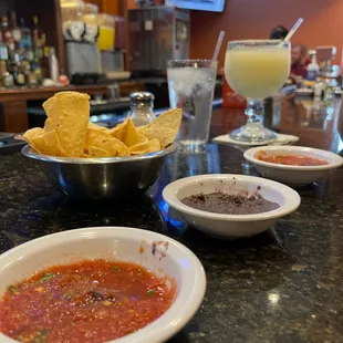 Margaritas, salsa and bean dip!