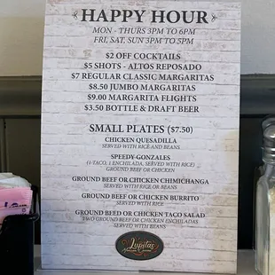 Happy hour menu
