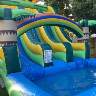 We offer water slides up to 18ft tall x 14ft wide. Pool at the bottom for added fun!