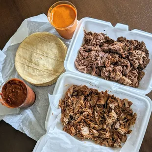 Carnitas, Barbacoa, Tortilla, and Salsa | Instagram: @telephonesmoothie