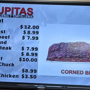 Meat menu