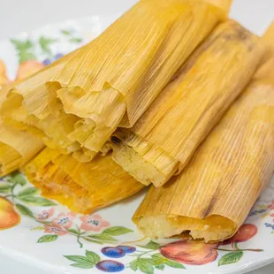 Fresh tamales. $2 each, $11 per half dozen, $22 per dozen.  (Chicken or Cheese con Chile verde, Beef or Pork con salsa roja, Sweet tamales)