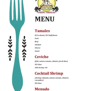 Tamales, Ceviche, Cocktail shrimp, Menudo