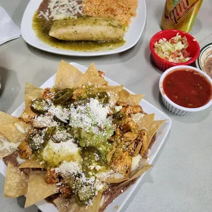 Grilled Chicken Nachos and Green Chicken Tamale